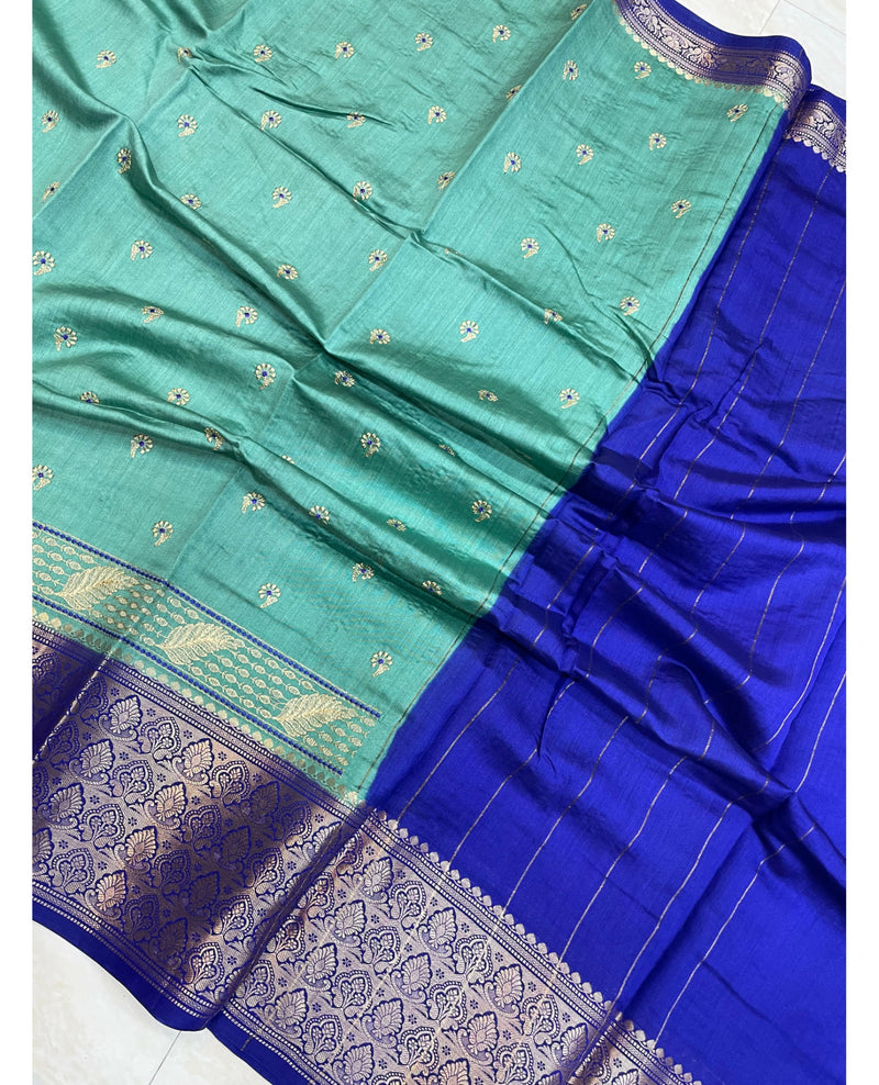 Pure Chiniya Silk Handloom Banarasi Saree with Chikankari - The Handlooms