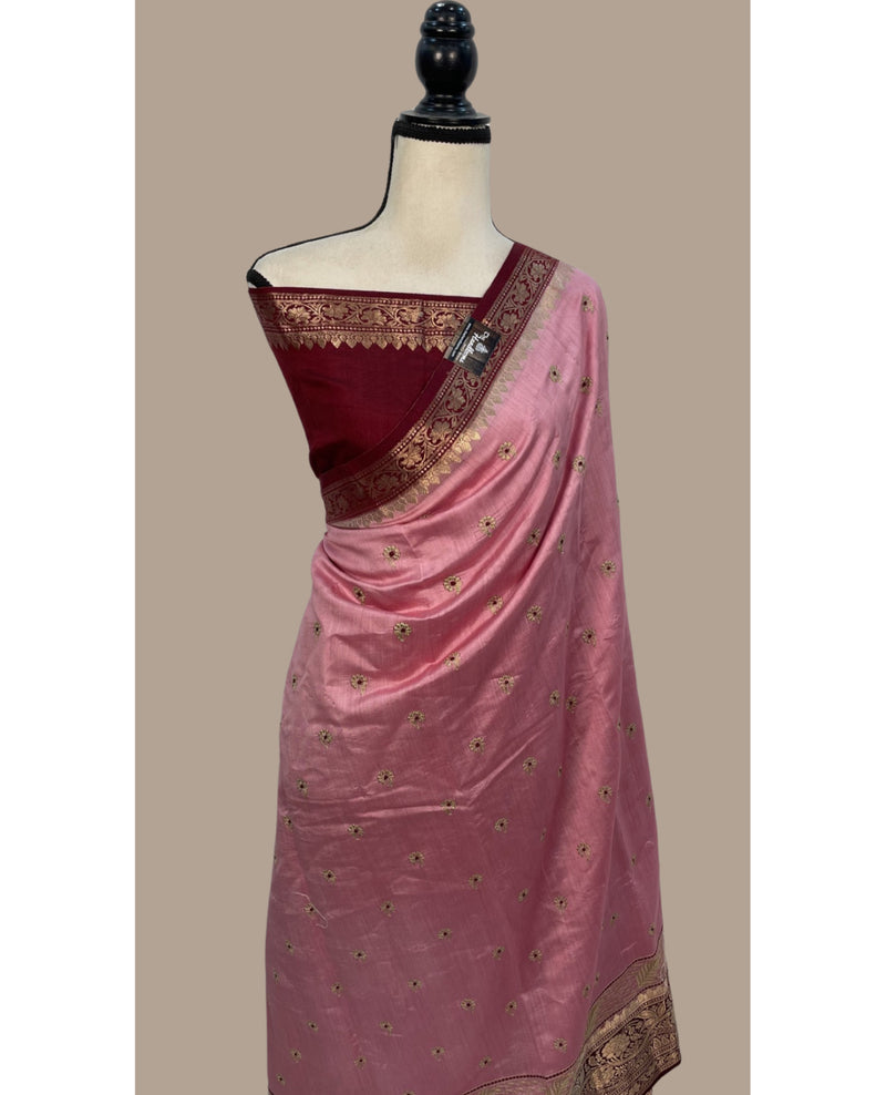 Pure Chiniya Silk Handloom Banarasi Saree with Chikankari - The Handlooms
