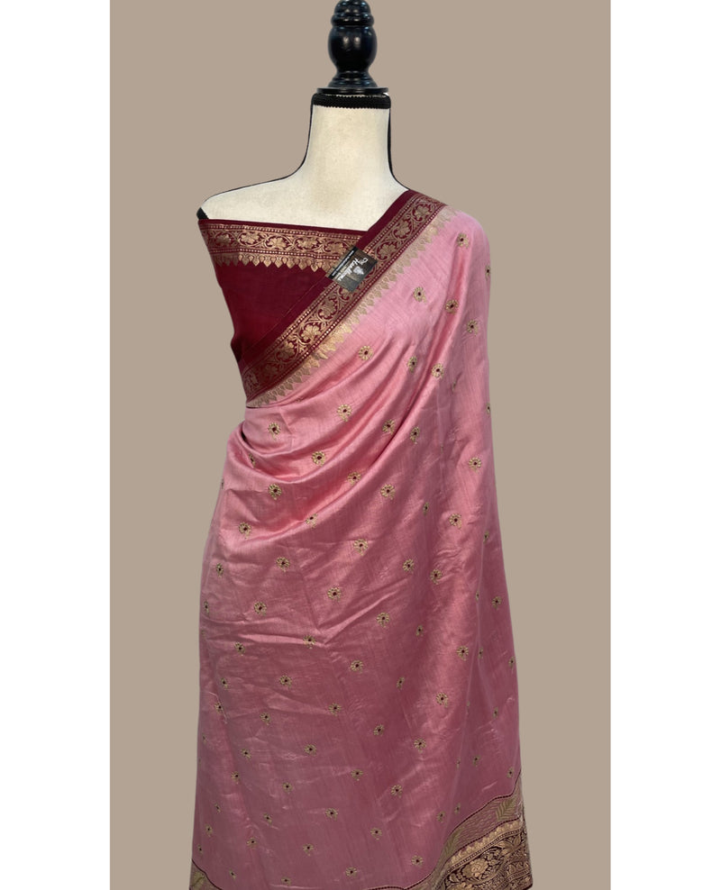 Pure Chiniya Silk Handloom Banarasi Saree with Chikankari - The Handlooms