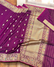 Pure Katan Silk Banarasi Handloom Saree - All over Sona Roopa Kadua motifs - The Handlooms