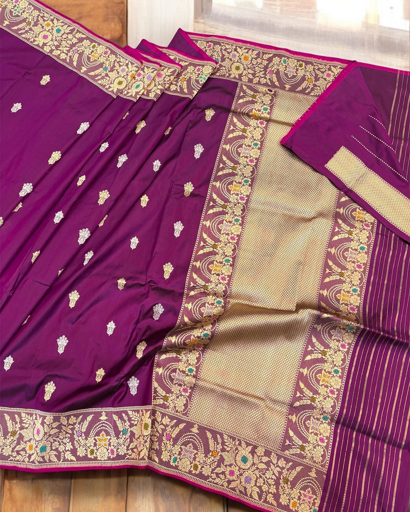 Pure Katan Silk Banarasi Handloom Saree - All over Sona Roopa Kadua motifs - The Handlooms