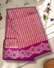 Hot Pink Pure Katan Silk Banarasi Handloom Saree - All over soona roopa Kadua stripe - The Handlooms