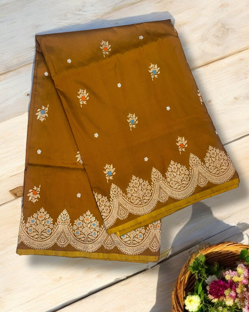 Pure Katan Silk Banarasi Handloom Saree - All over Sona Roopa Kadua motifs - The Handlooms
