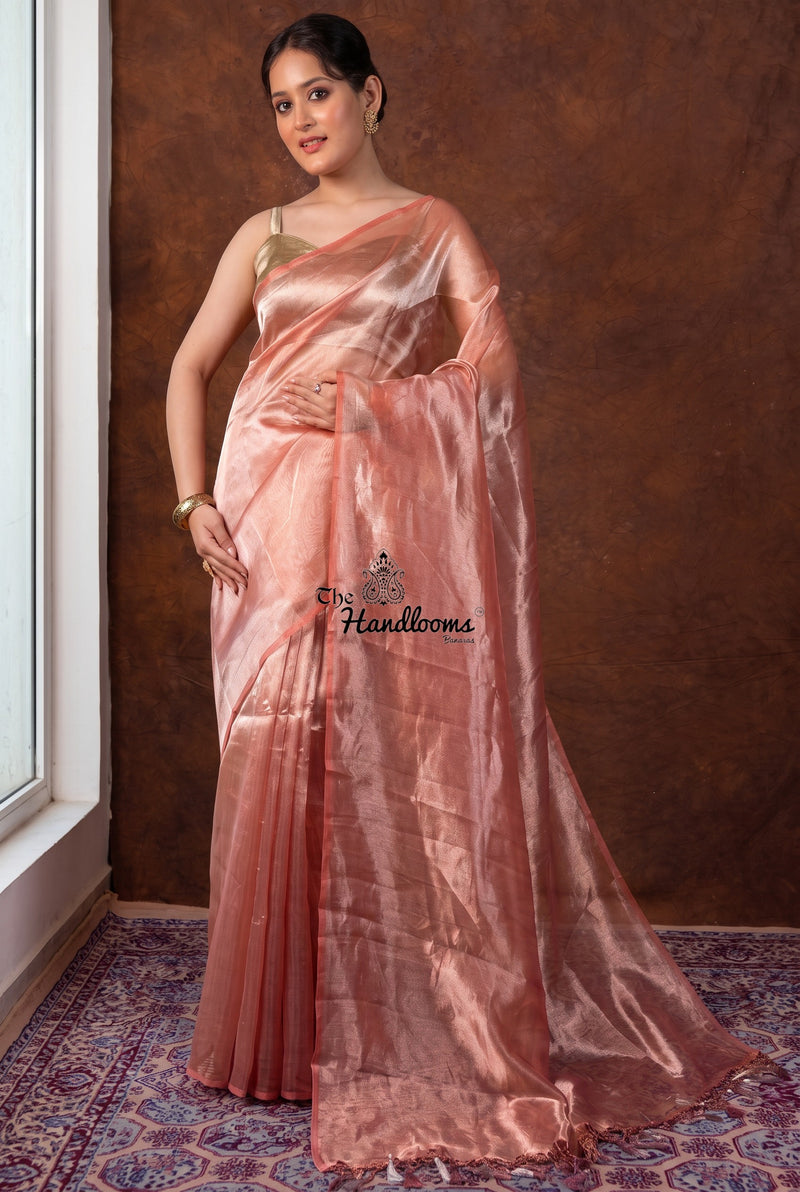 Pure Kora Tissue Handloom Banarasi Saree - Plain