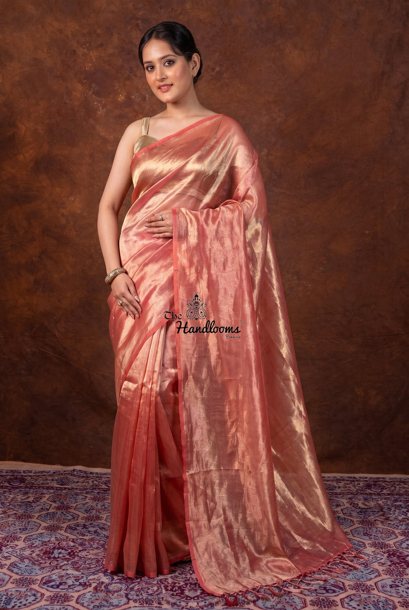 Pure Kora Tissue Handloom Banarasi Saree - Plain