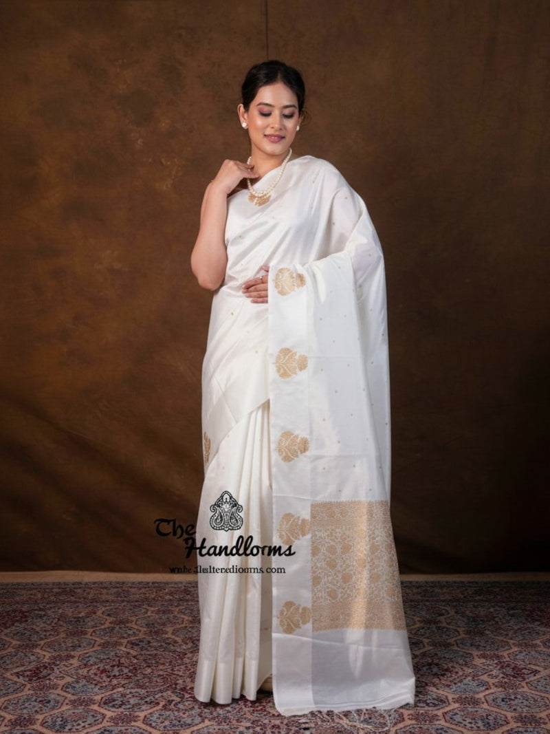 Pure Mango Silk Banarasi Handloom Saree - All over Kadua Motifs - The Handlooms