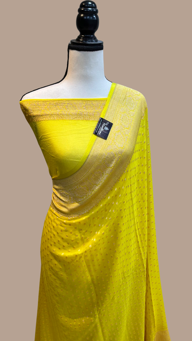 Yellow Khaddi Georgette Banarasi Saree -  Gold zari