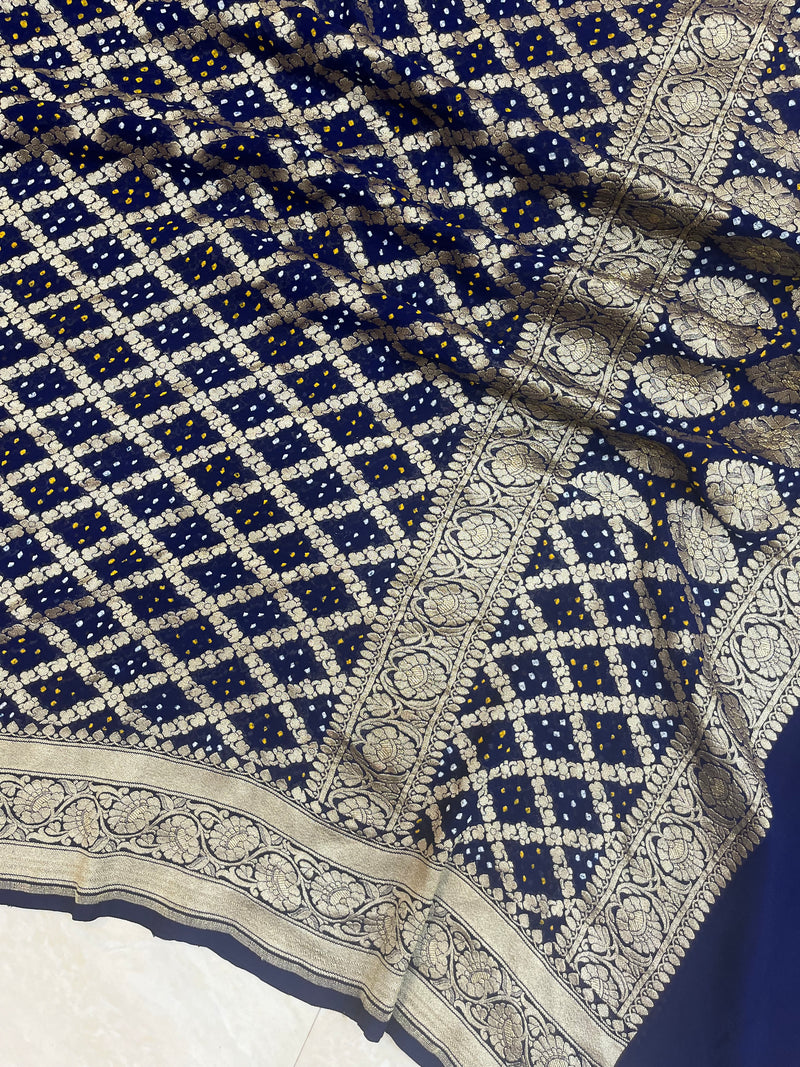 Georgette Banarasi Bandhej Handloom Dupatta - The Handlooms