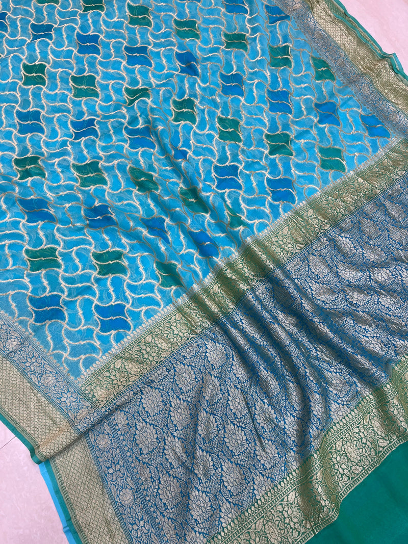 Khaddi Georgette Handloom Banarasi Saree - Gold Zari - The Handlooms