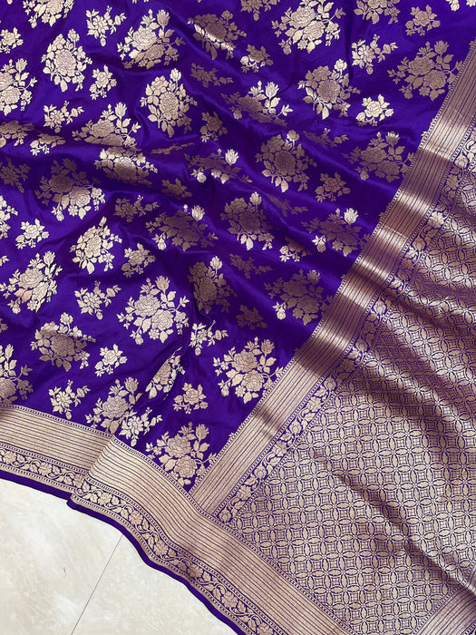 Pure Katan Silk Banarasi Handloom Saree - All over jaal work