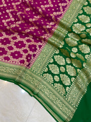 Pure Khaddi Georgette Dupatta - gold zari - The Handlooms