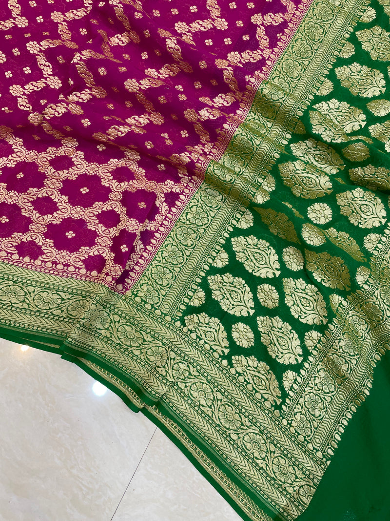 Pure Khaddi Georgette Dupatta - gold zari - The Handlooms