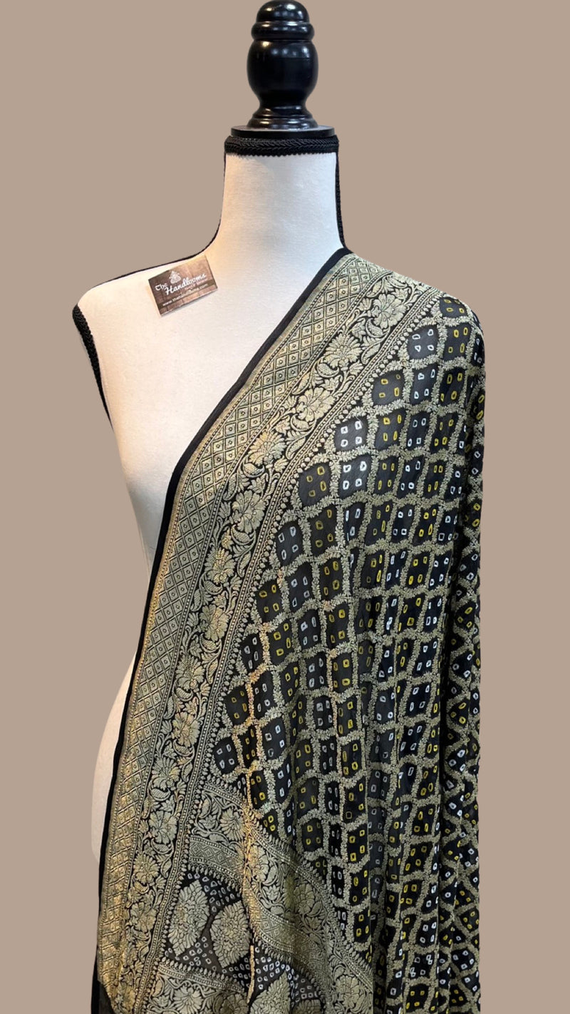 Pure Georgette Banarasi Bandhej Handloom Dupatta - The Handlooms