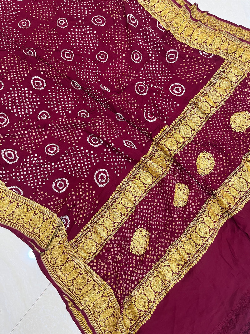 Pure Georgette Banarasi Bandhej Handloom Dupattta - The Handlooms