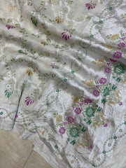 Tussar Georgette Handloom Banarasi Saree - All over Jaal Work with meenakari - The Handlooms