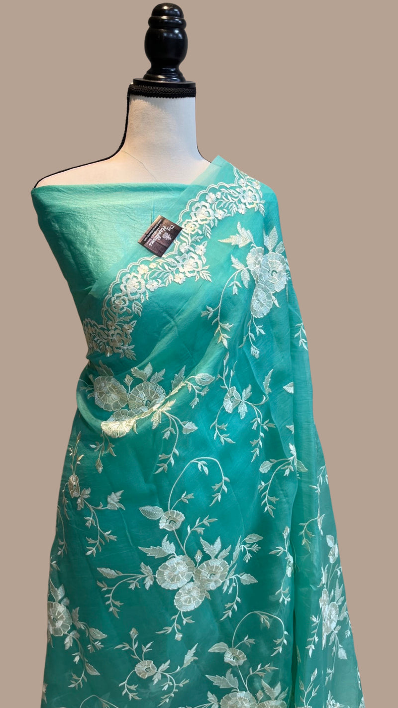 Pure organza Chikankari Handloom Banarasi Saree - The Handlooms