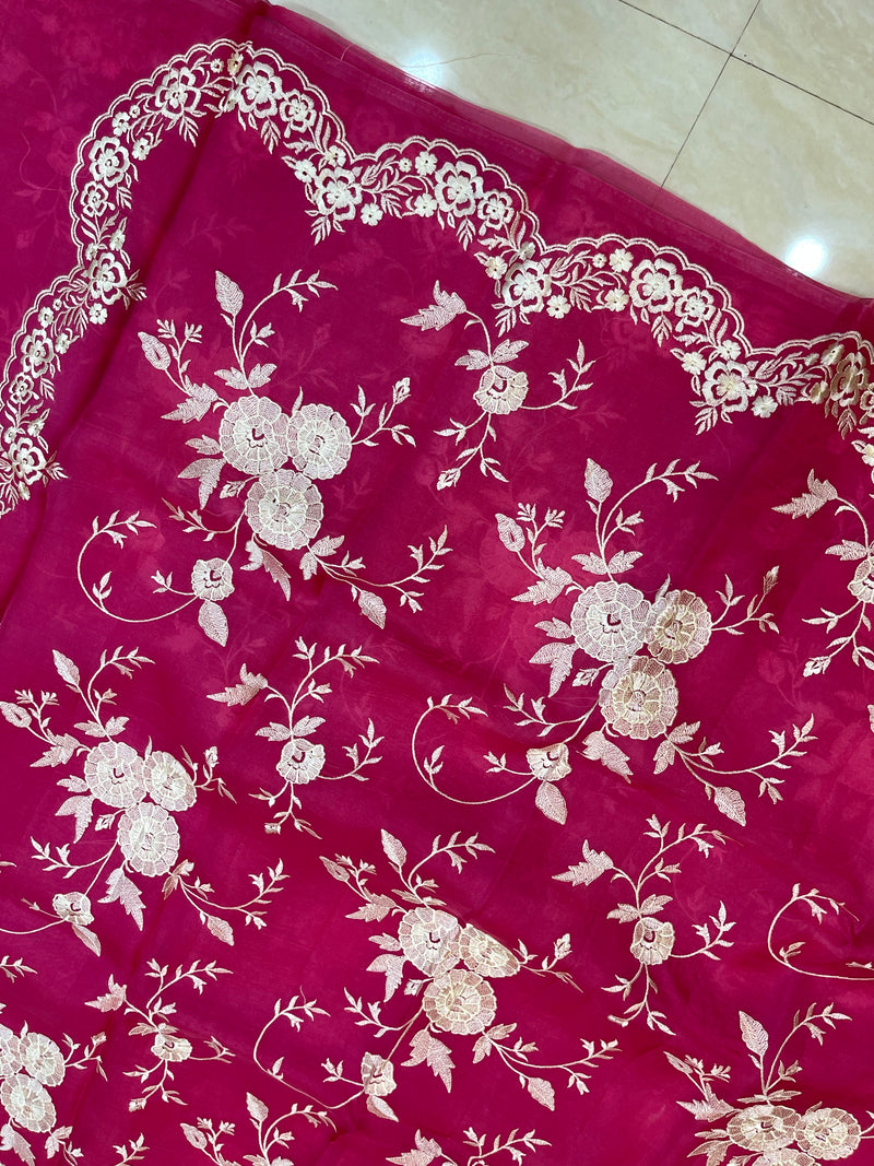 Pure Organza Chikankari Handloom Banarasi Saree - The Handlooms