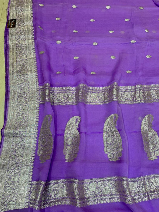 Lavender Pure Georgette Handloom Banarasi Saree - The Handlooms