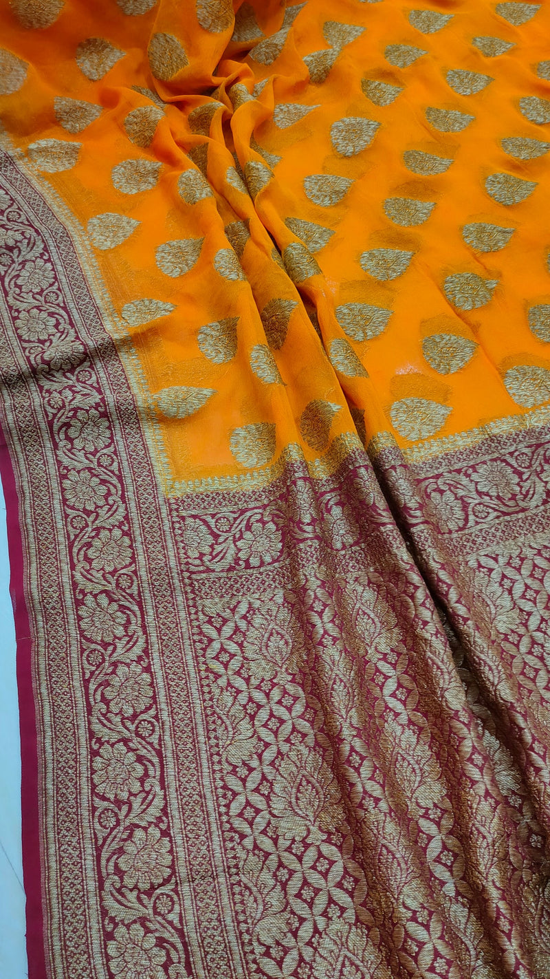 Dual Shade Khaddi Georgette Banarasi Saree -  Antique zari - The Handlooms