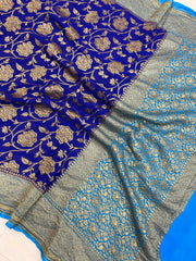 Khaddi Georgette Banarasi Saree -  Antique zari - The Handlooms