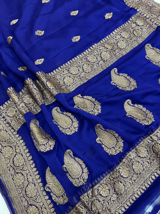 Pure Georgette Banarasi Saree - Antique Zari - The Handlooms