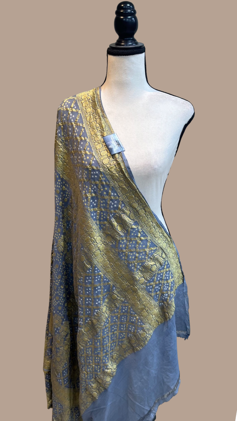 Pure Georgette Banarasi Bandhej Handloom Dupattta - The Handlooms