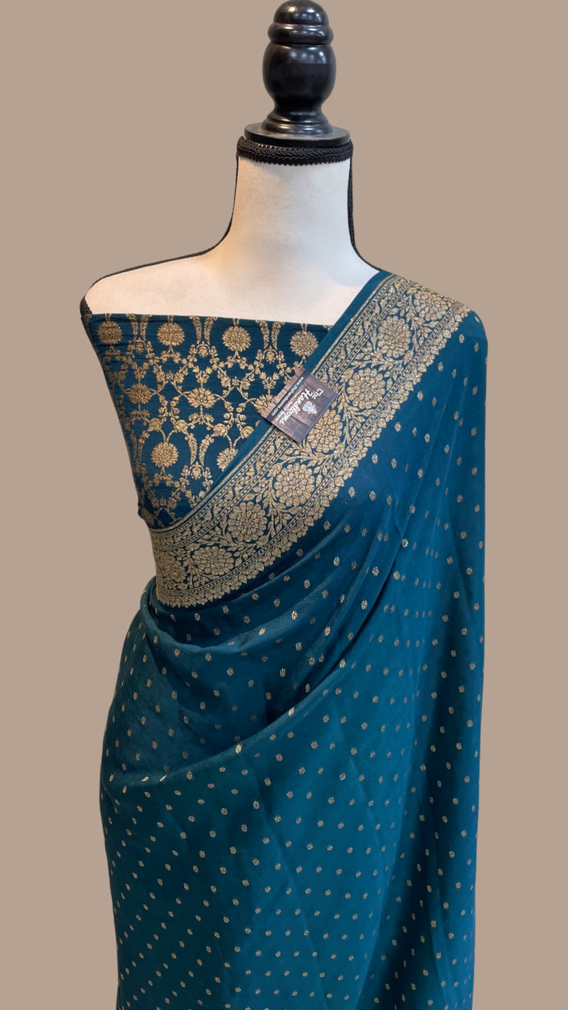 Pure Khaddi Crepe Georgette Banarasi Saree -  Antique zari - The Handlooms