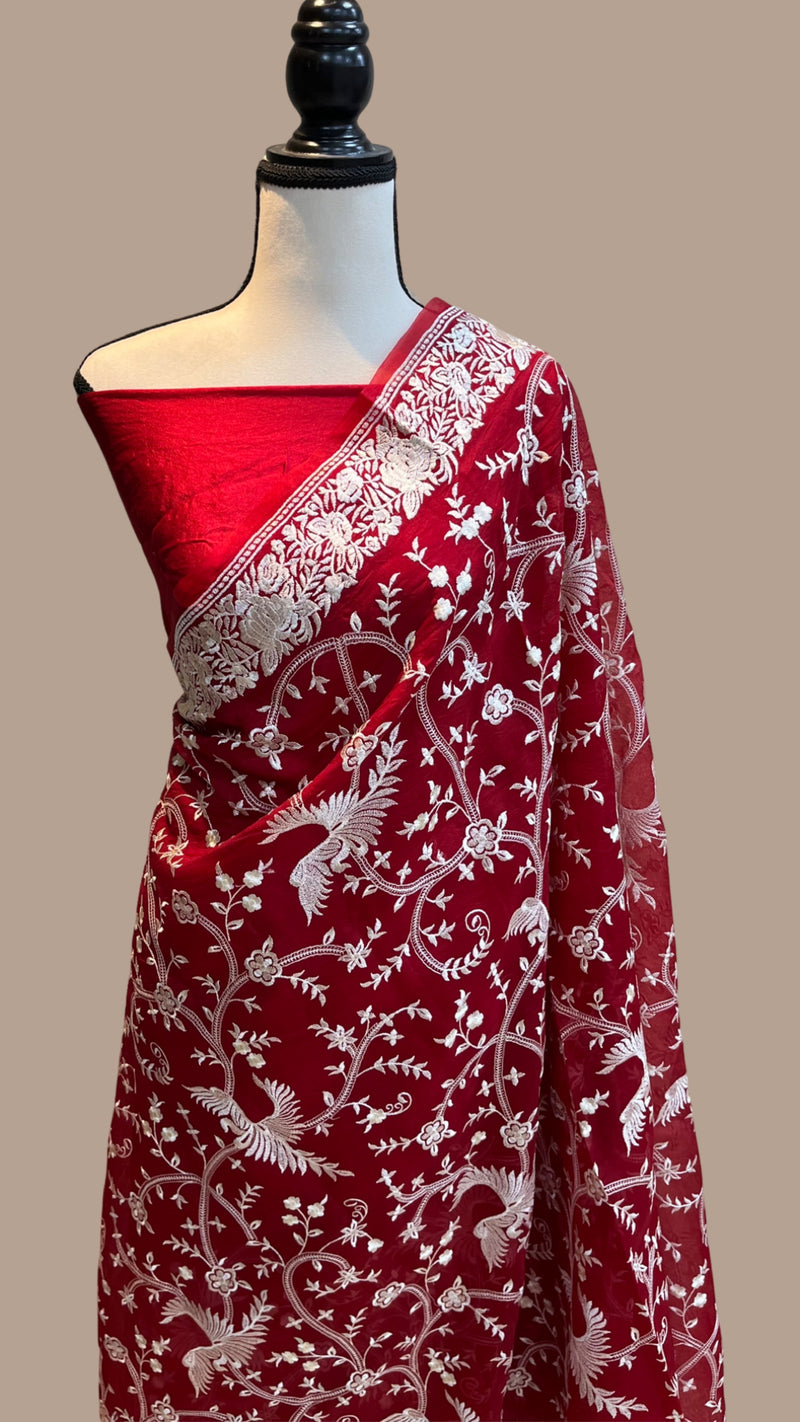 Pure organza Chikankari Handloom Banarasi Saree - The Handlooms