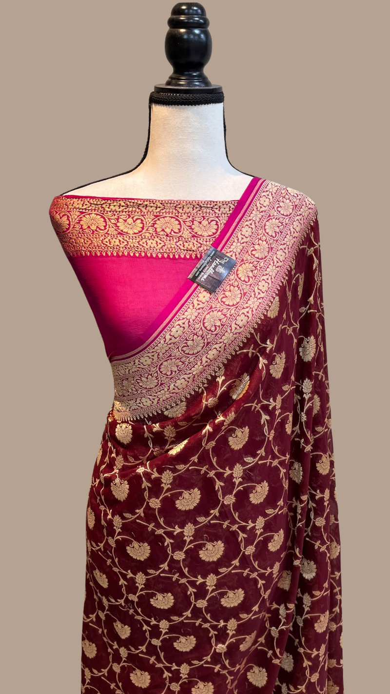 Khaddi Georgette Banarasi Saree - Gold zari - The Handlooms
