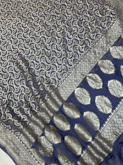 Grey Khaddi Georgette Handloom Banarasi Saree - The Handlooms