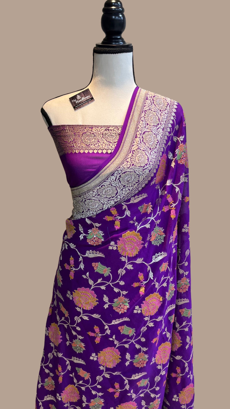 Khaddi Georgette Handloom Banarasi Saree - All over Jaal Work with meenakari - The Handlooms