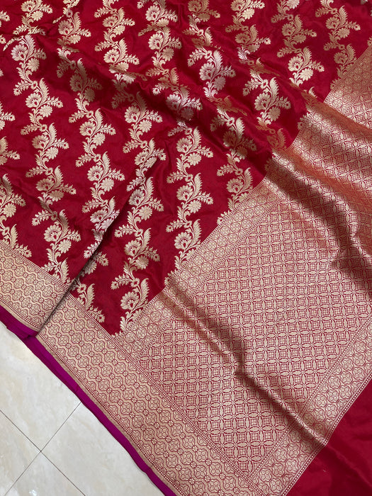 Pure Katans Silk Tanchi Handloom Banarasi Saree - All over jaal work - The Handlooms