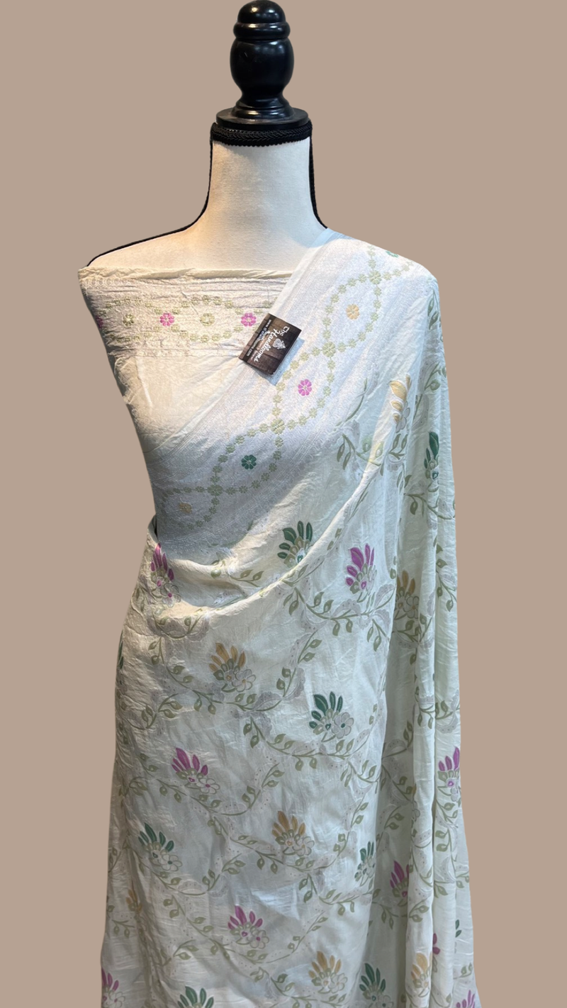 Tussar Georgette Handloom Banarasi Saree - All over Jaal Work with meenakari - The Handlooms