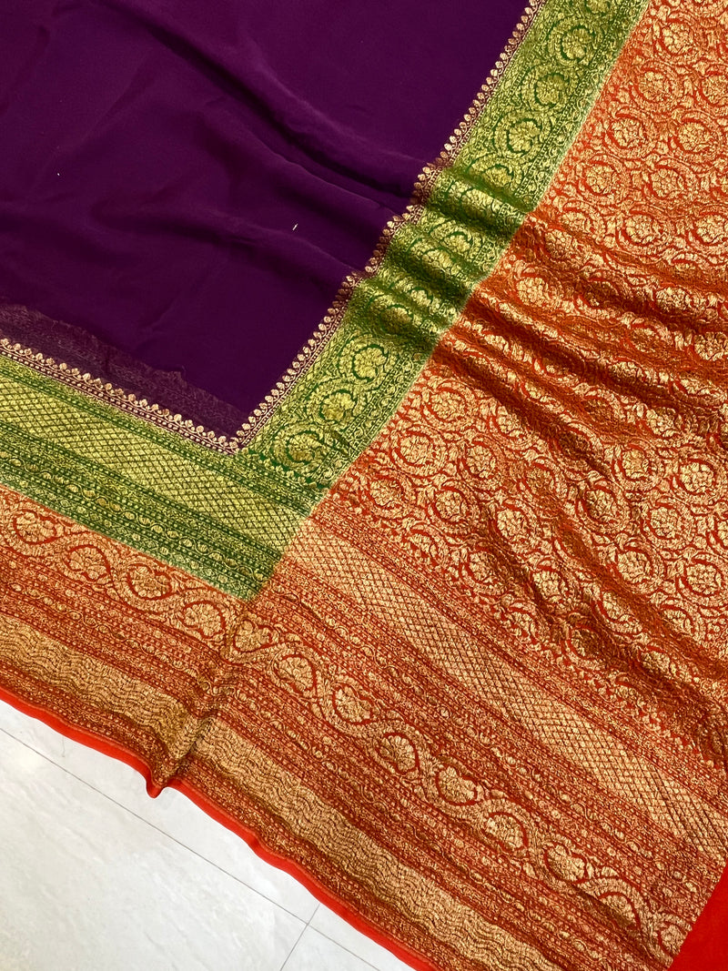 Khaddi Georgette Banarasi Saree -  Antique zari - The Handlooms
