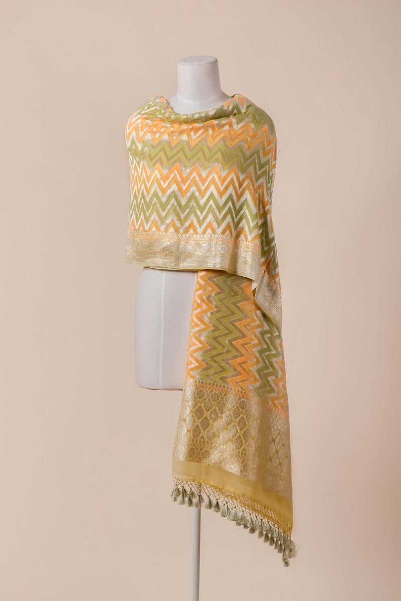 Pure Khaddi Georgette Dupatta - water zari - The Handlooms