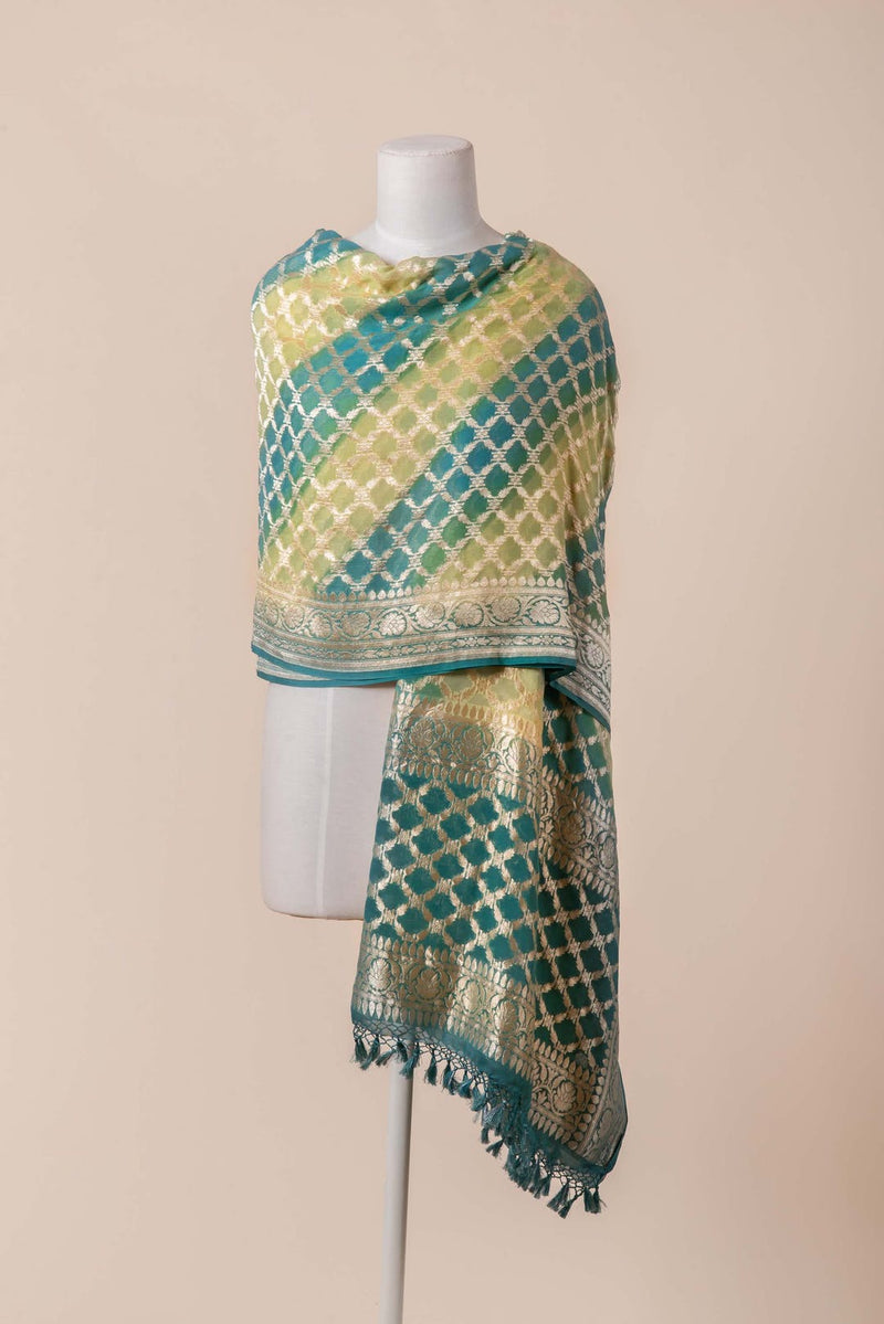 Pure Khaddi Georgette Dupatta - water zari - The Handlooms