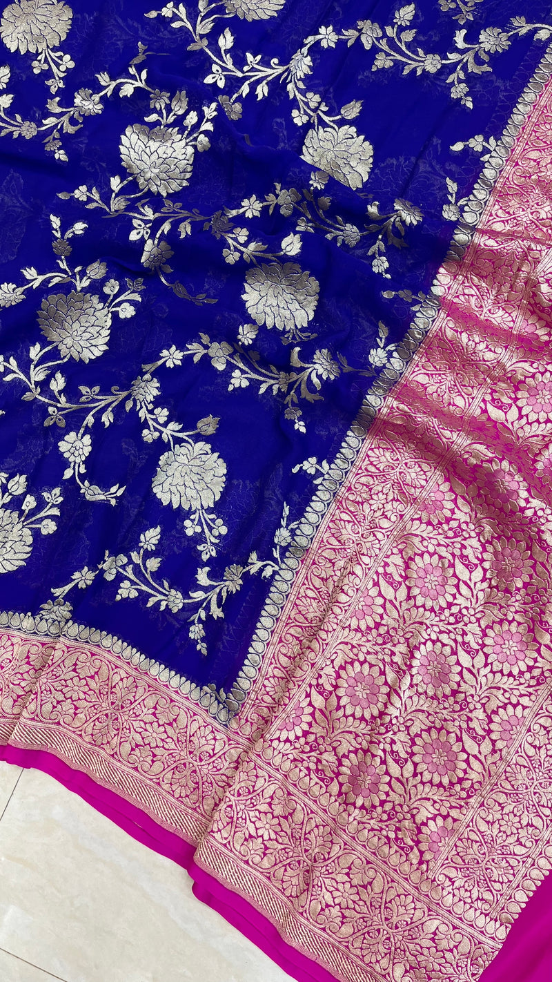 Blue Pure Khaddi Georgette Dupatta - water zari - The Handlooms