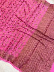 Gajri Pure Chiffon Khaddi Banarasi Saree - The Handlooms