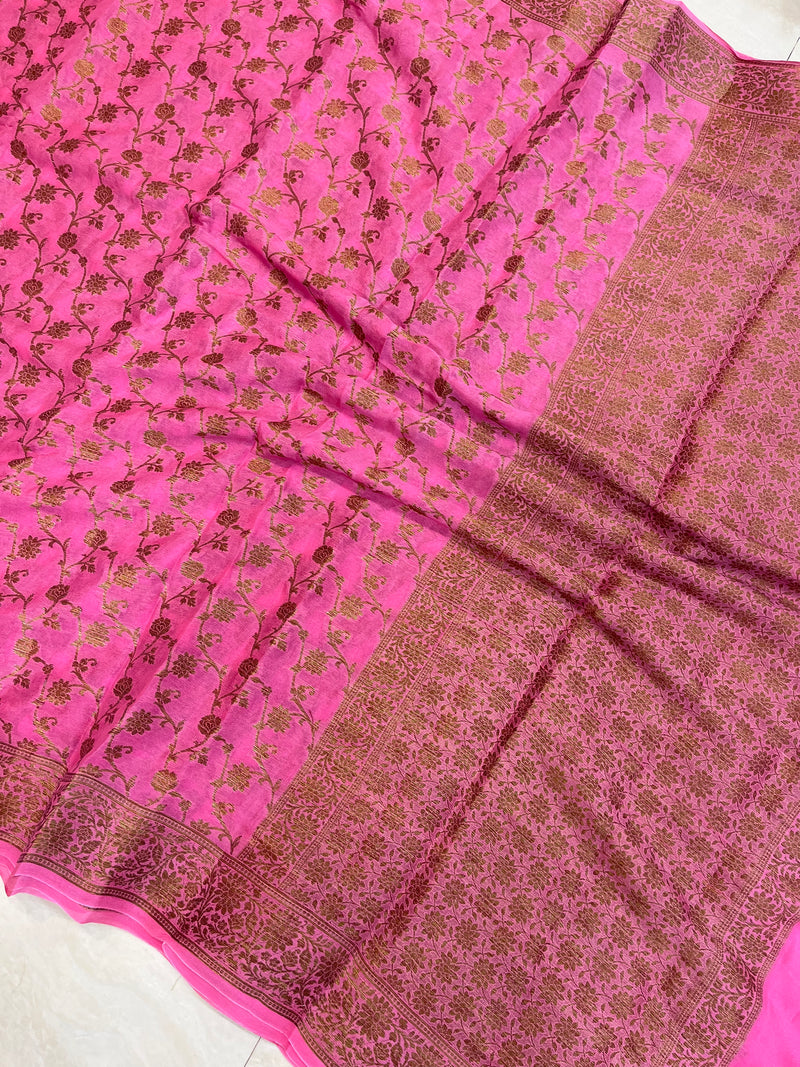 Gajri Pure Chiffon Khaddi Banarasi Saree - The Handlooms