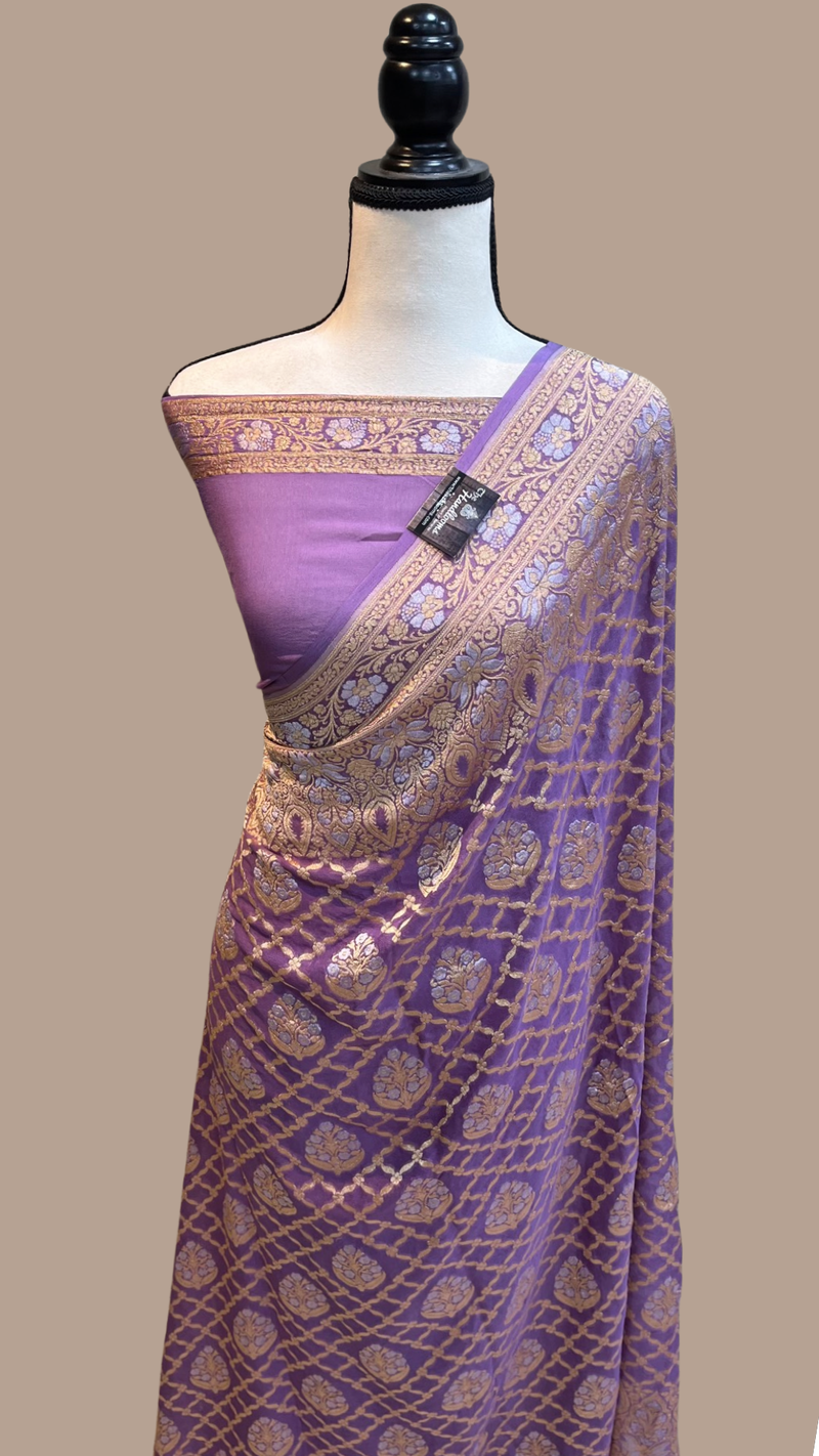 Khaddi Georgette Handloom Banarasi Saree - Sona Roopa - The Handlooms