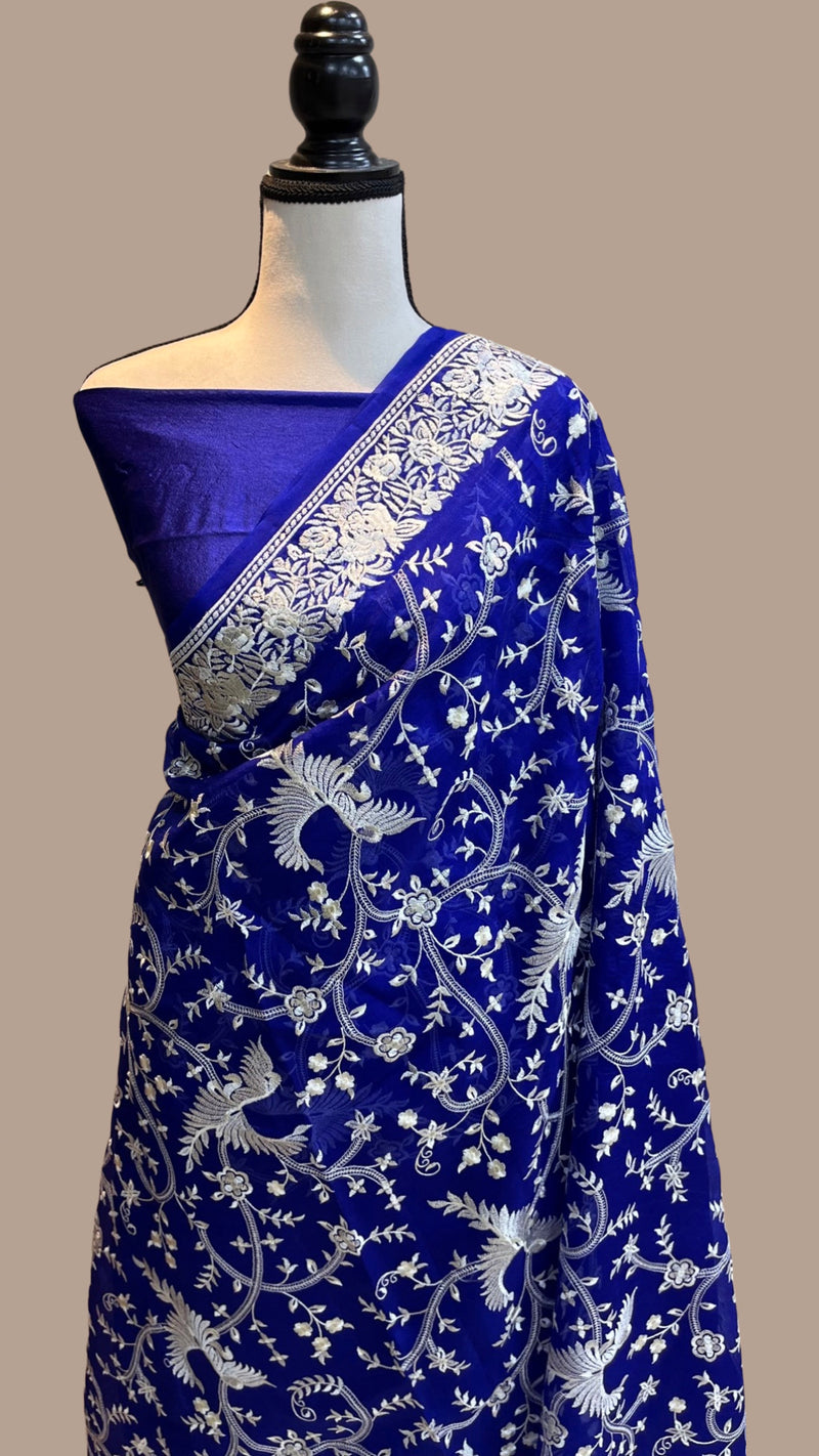 Pure organza Chikankari Handloom Banarasi Saree - The Handlooms