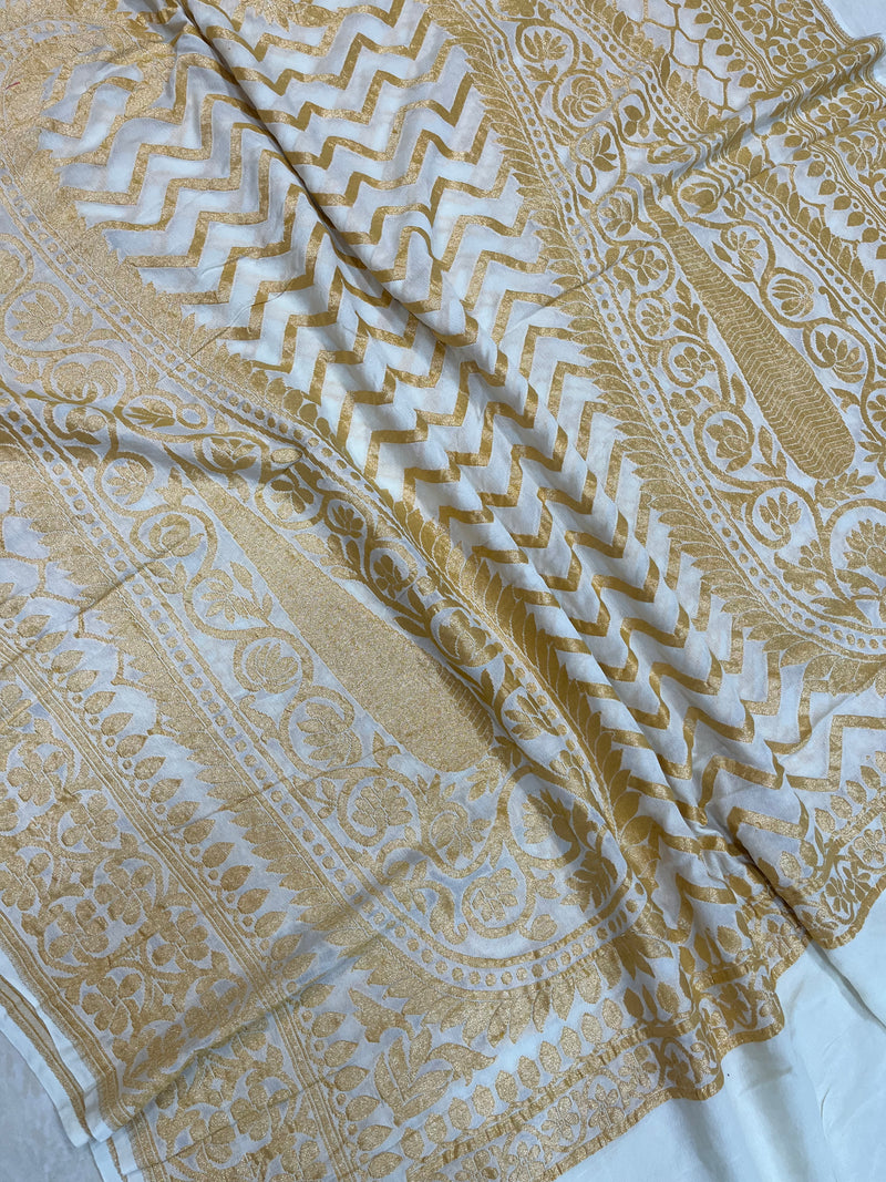 Pure Khaddi Georgette Dupatta - gold zari - The Handlooms