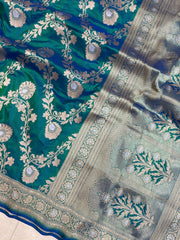 Pure Katan Silk Banarasi Handloom Saree - All over Sona Roopa Jaal work - The Handlooms