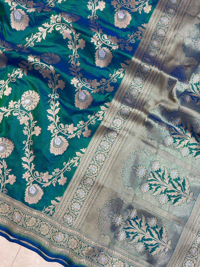 Pure Katan Silk Banarasi Handloom Saree - All over Sona Roopa Jaal work - The Handlooms