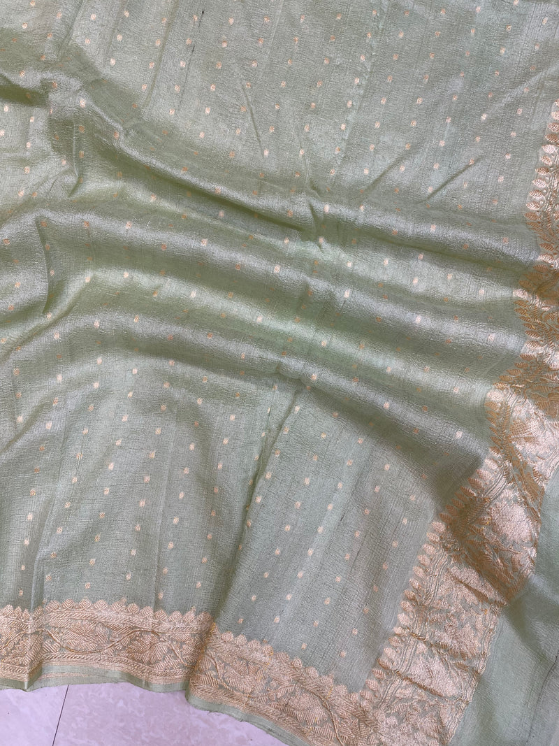 Pure Tussar Georgette Handwoven Dupatta -Gold zari - The Handlooms