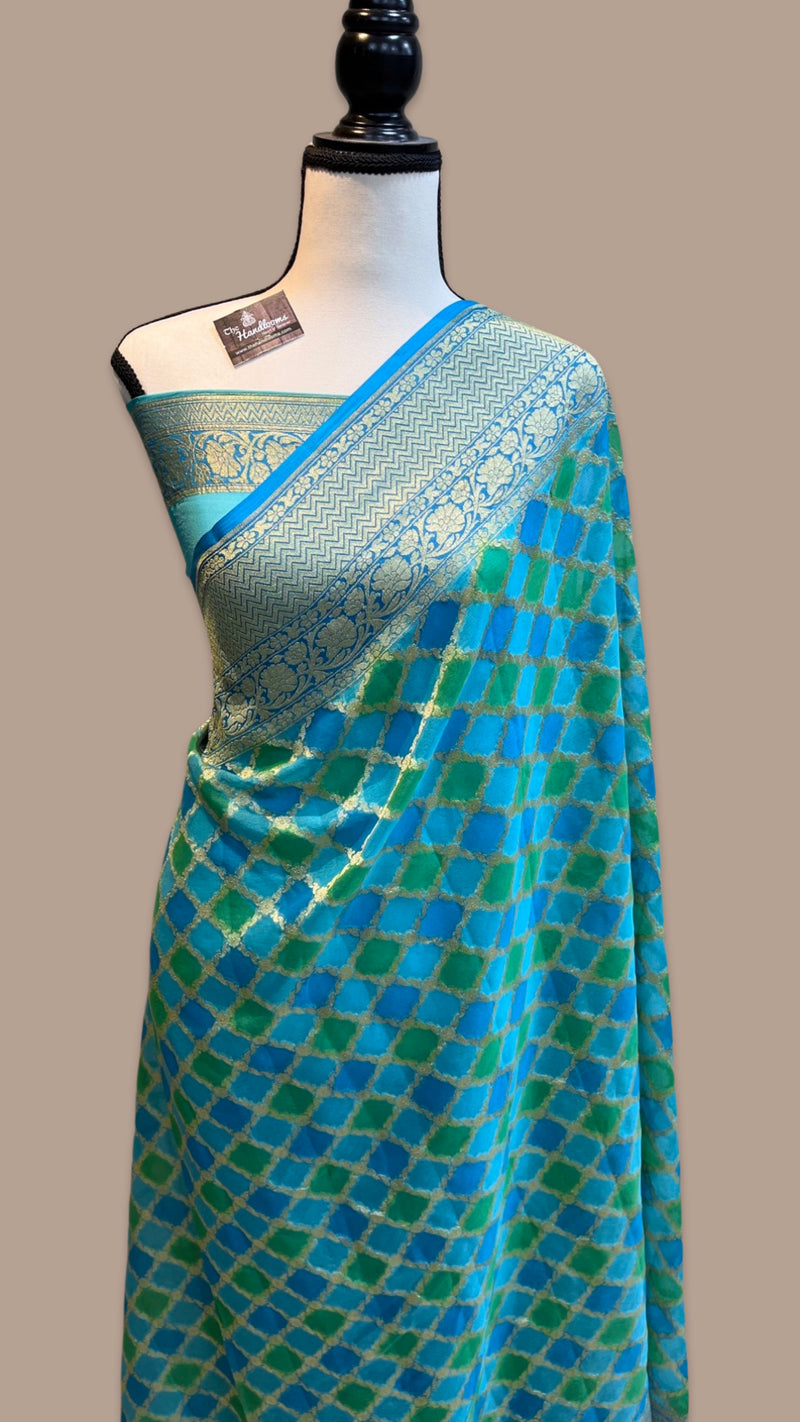 Khaddi Georgette Handloom Banarasi Saree - Gold Zari - The Handlooms