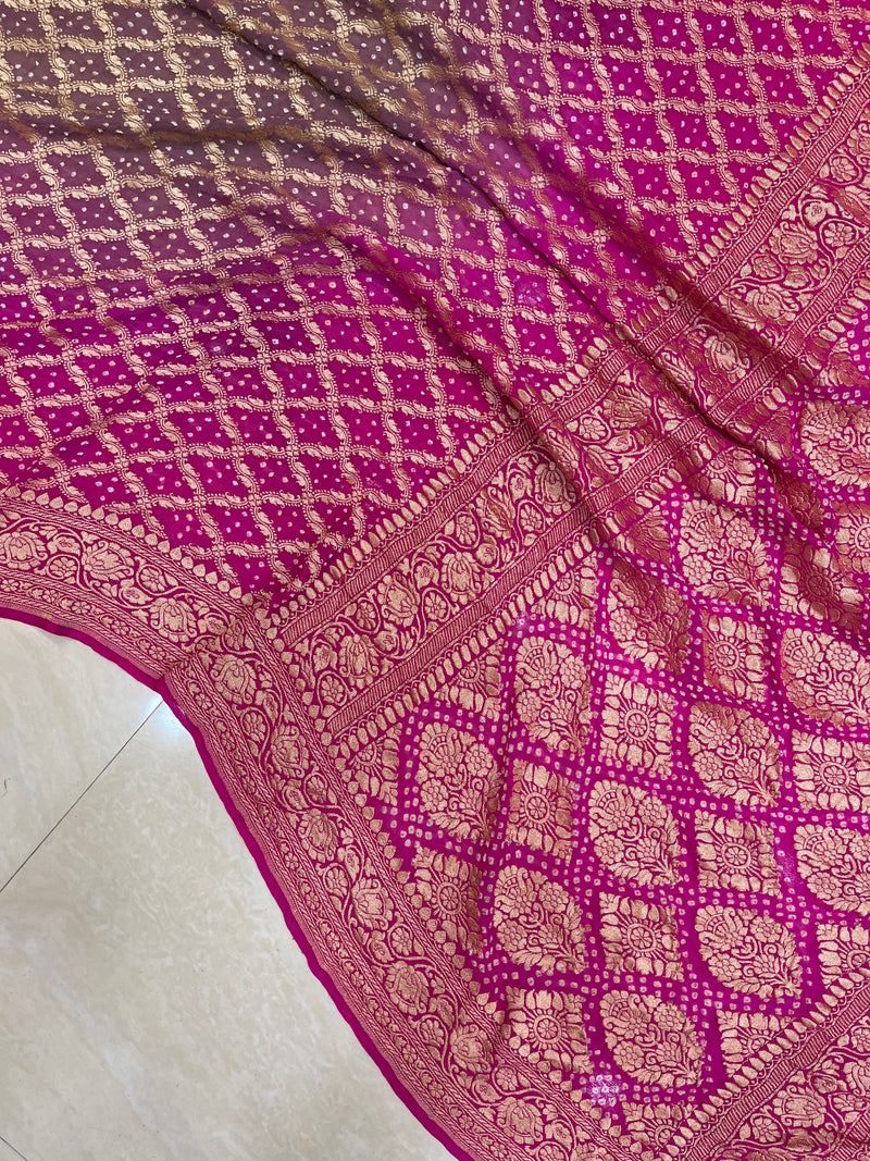 Pure Georgette Banarasi Bandhej Handloom Saree - The Handlooms