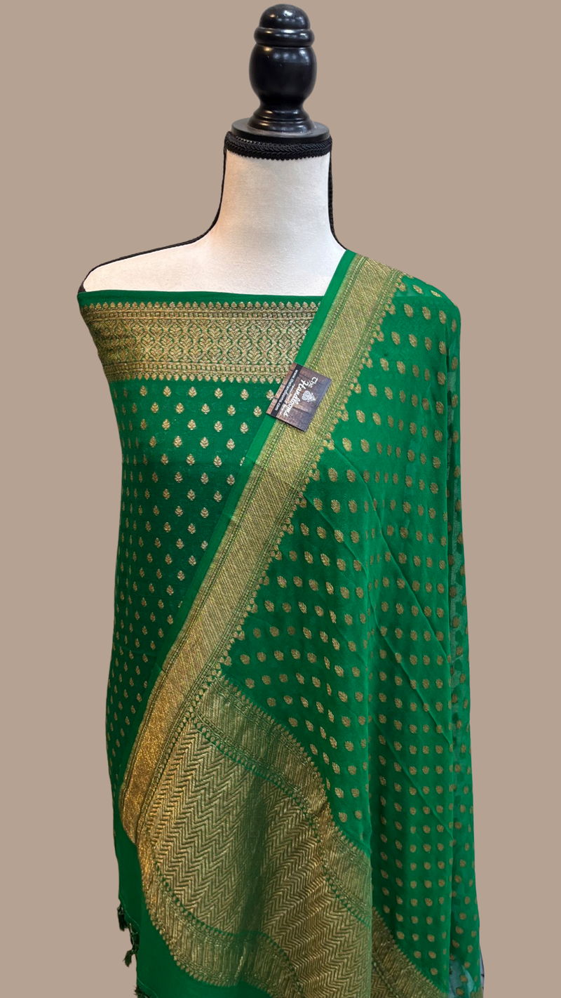 Pure Khaddi Georgette Banarasi Dress material - Antique Zari - The Handlooms
