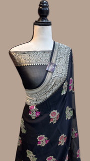 Khaddi Georgette Handloom Banarasi Saree - All Over Jaal Work with meenakari - The Handlooms