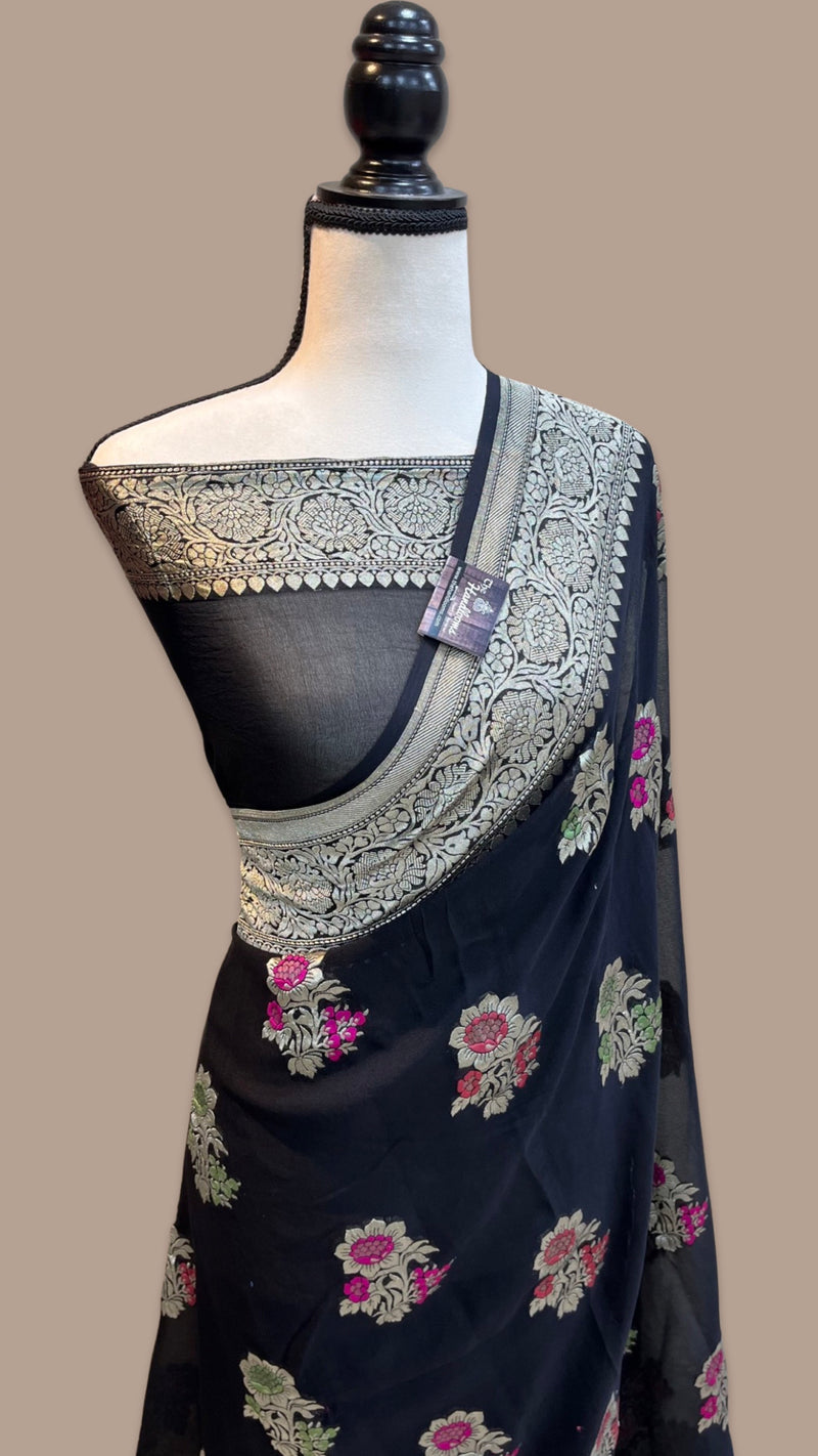 Khaddi Georgette Handloom Banarasi Saree - All Over Jaal Work with meenakari - The Handlooms